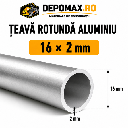 Teava rotunda aluminiu 16 x 2 mm, 6 metri (6060)